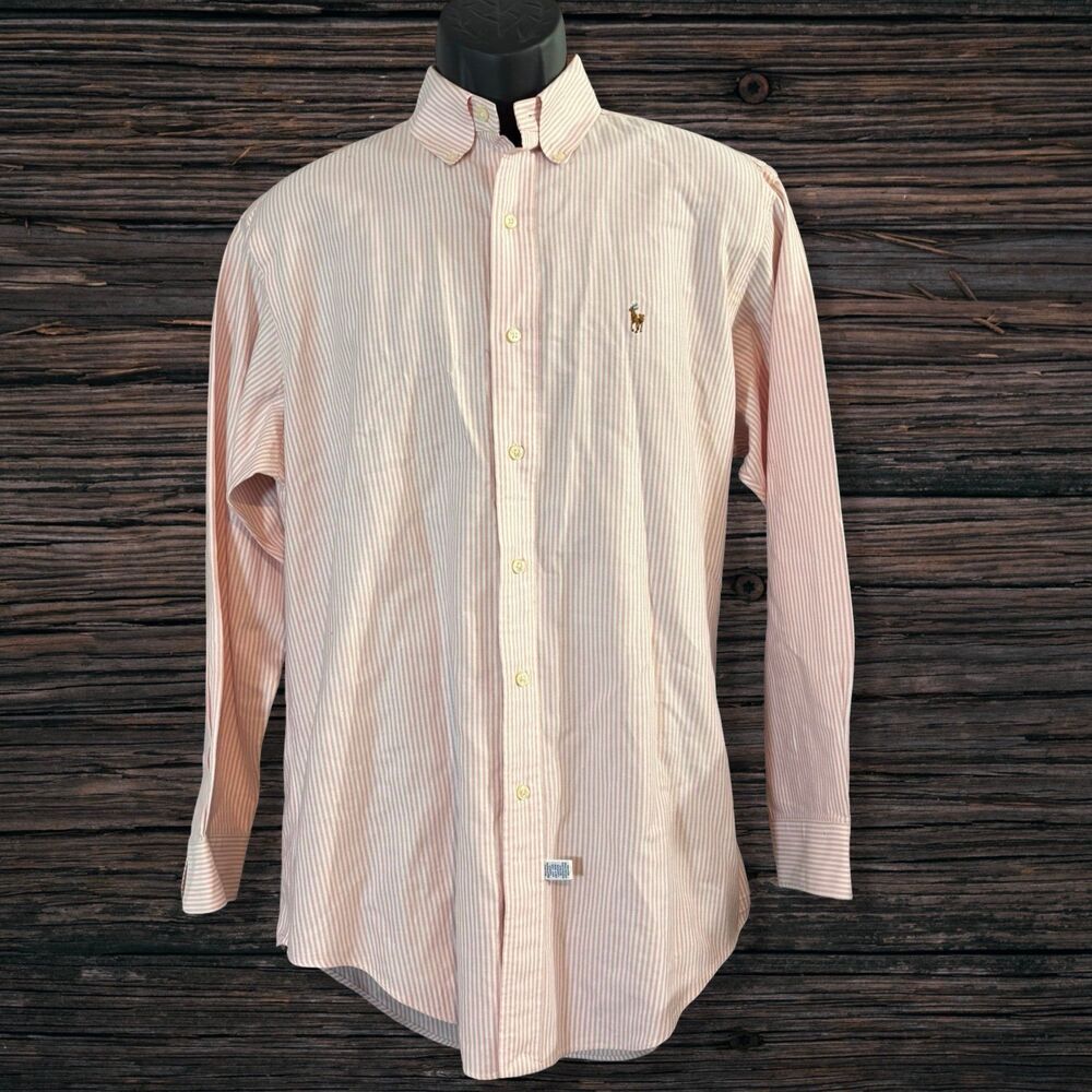 Ralph Lauren Men’s 16.5 33 Pink White Stripe Oxford Button Down Pony Shirt